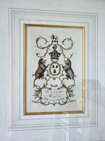 Decorative coat of arms with bears and a crown in a gold frame on a white background