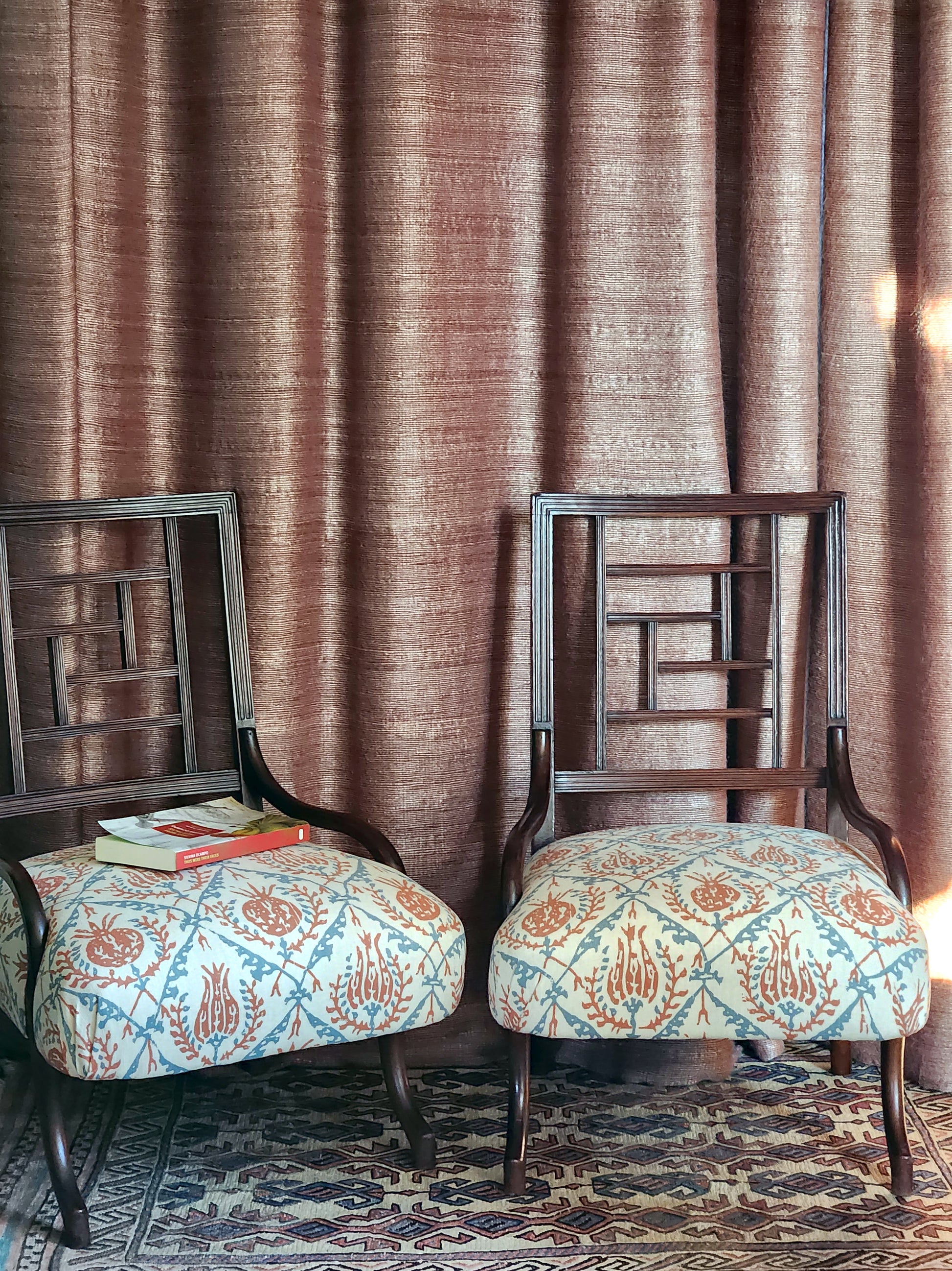 Trebizond fabric used on two antique chairs