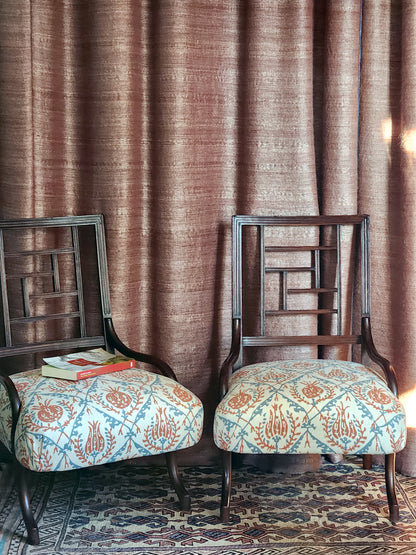 Trebizond fabric used on two antique chairs